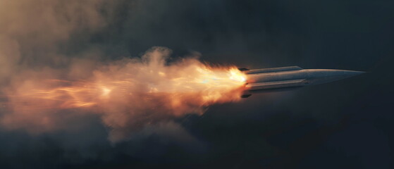 Wall Mural - The corvette launches a missile a trail of fire ri_004