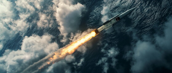 Wall Mural - the corvette launches a missile a trail of fire ri_005