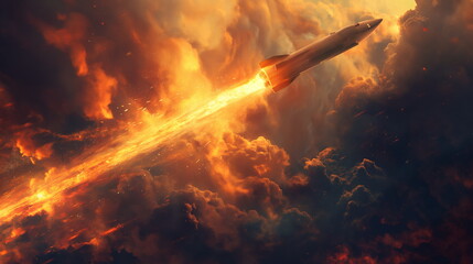 Wall Mural - The corvette launches a missile a trail of fire ri_008