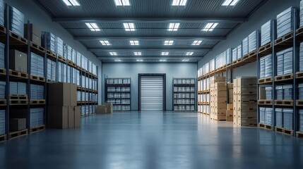 Poster - Large distribution warehouse stocking products ready for shipping
