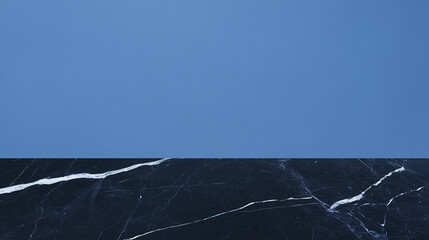 Poster - Elegant Blue Sky and Marble: A seamless composition showcasing a sleek marble surface paired with a gradient of blue skies, creating a sophisticated and modern aesthetic