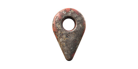 Poster - Rustic stone map pin with red accents isolated on transparent background