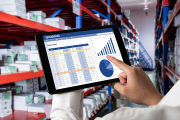 Poster - spreadsheet document information financial startup concept. data and graphs in spreadsheet documents