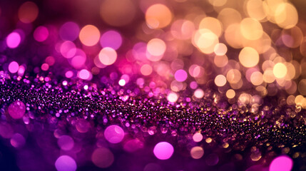 Poster - Abstract purple pink gold glitter sparkle bokeh background festive shiny party event magic lights