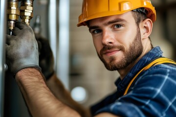 Poster - Technician repairing industrial machine wearing protective gear