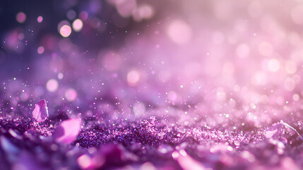Poster - Abstract purple glitter background with sparkling bokeh lights and soft focus pink glow shine magic