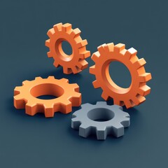 Poster - Three stylized gears in orange and gray, representing collaboration and innovation in technology.