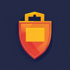 Poster - Stylized shield icon in vibrant red and yellow colors, symbolizing protection and security.