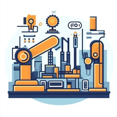 Poster - Illustration of a modern industrial robot in a factory setting, showcasing automation technology.