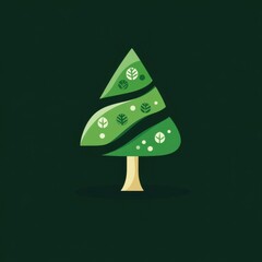 Poster - Stylized green tree with sleek design elements and vibrant leaves against a dark background.