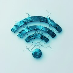 Aufkleber - Cracked Connection: A Broken Stone Wi-Fi Symbol on Pale Blue Reflects Technology Failure and Fragility