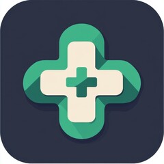 Poster - A stylized medical cross icon in vibrant green and cream colors, set against a dark background.
