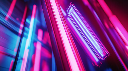 Poster - Abstract pink and blue neon light stripes background design art glow lines shiny style color lights