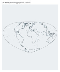 Poster - World Map. Bottomley projection. Outline style. High Detail World map for infographics, education, reports, presentations. Vector illustration.