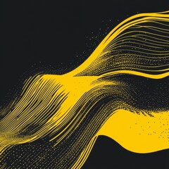 Poster - Vibrant yellow abstract waves gracefully undulating against a dark background, creating a dynamic visual effect.