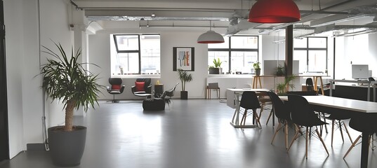 Poster - A contemporary office space with open-plan layout, ergonomic furniture, and stylish decor