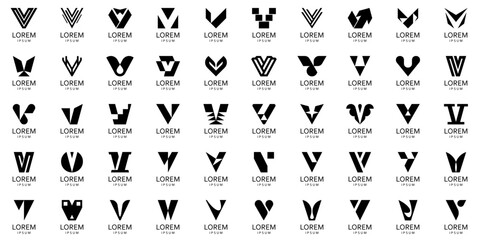 Poster - Logos collection with letter V. Geometric abstract logos. Icon design
