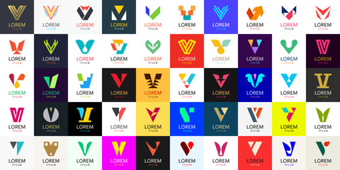 Poster - Logos collection with letter V. Geometric abstract logos. Icon design
