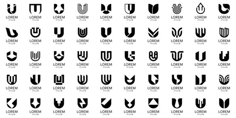 Poster - Logos collection with letter U. Geometric abstract logos. Icon design
