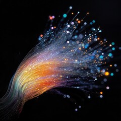 Aufkleber - Abstract Fiber Optic Strands with Colorful Bokeh Light Points on Black Background - High Technology Visual