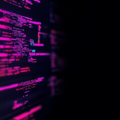 Poster - Abstract Digital Code Flow: Pink and Teal Lines on Black Background, Cybersecurity Visualization