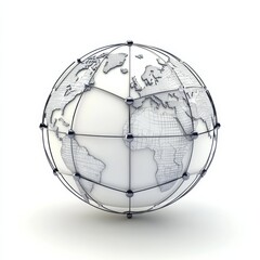 Poster - Global Network: A Stylized Render of a World Globe Enclosed by a Metallic Framework, Highlighting Interconnectivity.