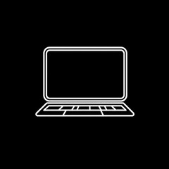 Poster - Minimalist White Outline of a Laptop Against a Black Backdrop, Perfect for Technology and Design Concepts.