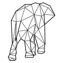 Poster - Geometric Elephant: A stylized, modern illustration of an elephant rendered in a minimalist geometric style. The intricate network of lines and shapes captures the essence of the majestic creature