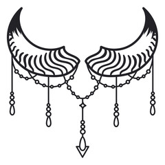 Poster - Mystical Embellishments: a stylized illustration showcases elegant moon phases, interwoven with intricate beadwork. Delicate and otherworldly, perfect for a touch of fantasy.