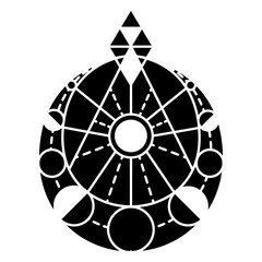 Poster - Geometric Harmony: A minimalist yet captivating geometric design, presented in stark black and featuring intricate lines, circles, triangles, and other shapes arranged with striking symmetry. 