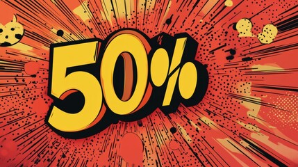 Aufkleber - Big 50 percent sale sign in retro comic book style perfect for fashion promotions and seasonal discounts. Generative AI