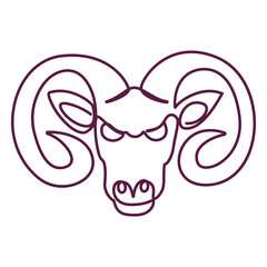 Poster - Ram Silhouette: A minimalist, continuous line art depiction of a ram's head, showcasing its distinctive curled horns.