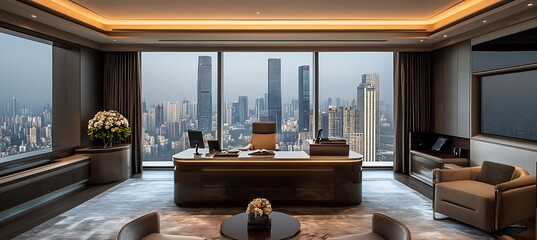 Poster - A high-end office space with sleek design, ergonomic furniture, and high-tech features