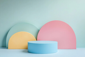 Poster - Minimal colorful podium and scene with 3d render vector in abstract background ai generative
