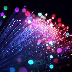 Leinwandbilder - Fiber Optic Dreams: A Vibrant Display of Light and Color in a Dark Abstract Composition.
