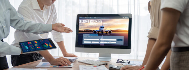 Fototapete - Online flight booking website provide brisk reservation system . Travel technology concept .
