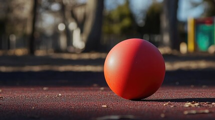 Wall Mural - A single red ball sits on a red surface, providing a pop of color and simplicity