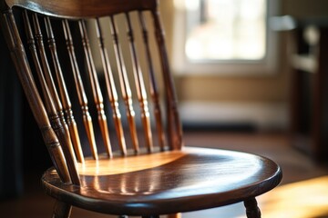 Poster - A wooden chair sits in front of a window with natural light pouring in