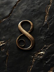 Poster - Elegant golden number eight on textured black stone background showcasing a luxurious design element ideal for various uses. Generative AI