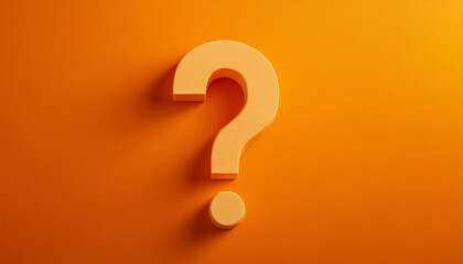 Fototapete - Bold 3D question mark standing out on a vibrant orange background. Symbol of FAQ, queries, and problem-solving.
