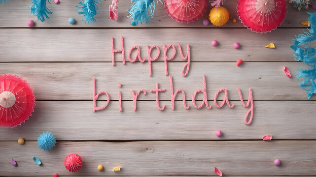 Happy birthday celebration concept. Greeting birthday party lettering with   decorative elements,