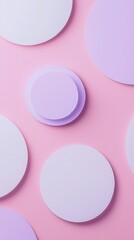 Poster - Several purple and white circles of varying sizes are arranged on a pink background, creating a visually appealing abstract design with subtle shadows