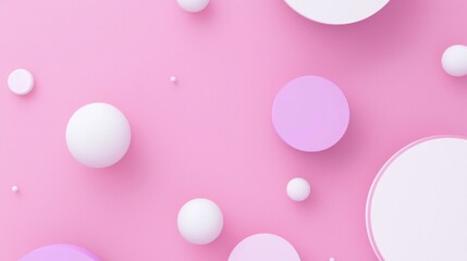 Poster - floating white and lilac spheres and disks of varying sizes create a playful and modern abstract com