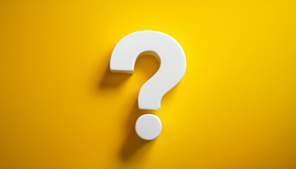 Fototapete - 3D style white question mark on bright yellow background.  FAQ and QA concept. Problem solution.