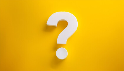 Fototapete - Question mark on yellow background. 3D rendering. FAQ and QA. Problem solution.