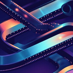 Poster - Futuristic abstract composition featuring vibrant blue and orange neon curves and lines.