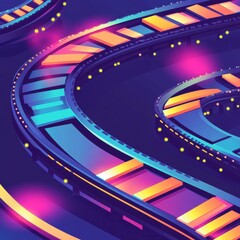 Poster - A vibrant and futuristic winding road with neon colors creating a mesmerizing path through the night.