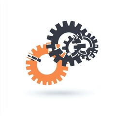 Poster - Stylized illustration of interlocking gears in black and orange, symbolizing innovation and teamwork.
