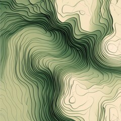 Poster - Abstract topographic lines in varying shades of green create a wave-like pattern on a light background.