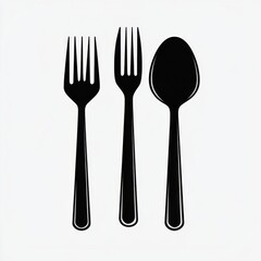 Poster - Stylish black cutlery set of three, featuring forks and a spoon against a light background.